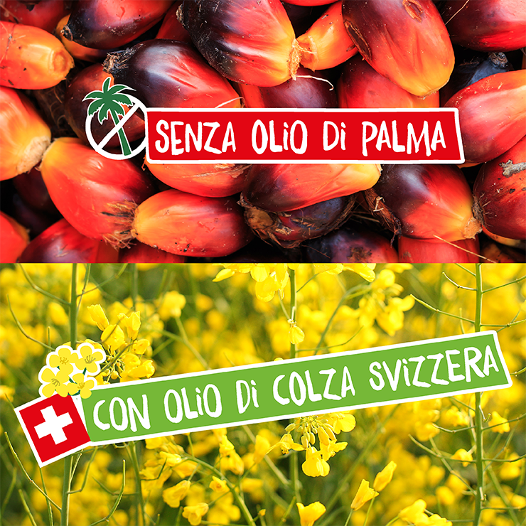 Senza olio di palma, con olio di colza svizzero